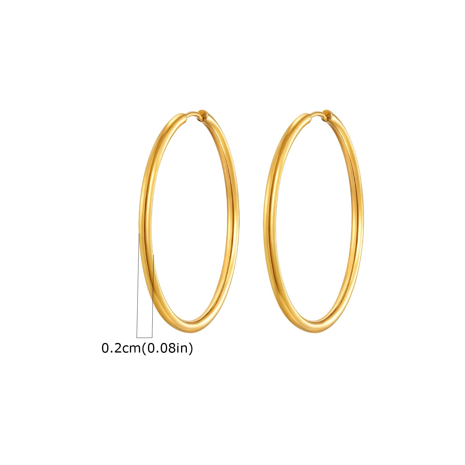 1Pair Round Circle Small Hoop Earrings for Women Men, Gold Plated Stainless Steel Larg close-up view