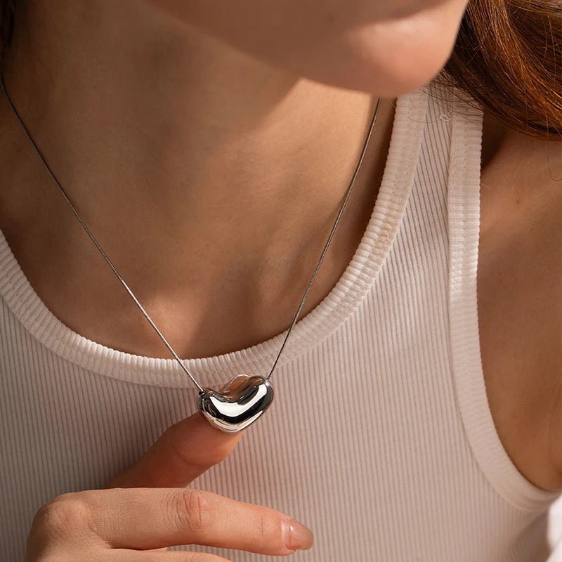 316L Stainless Steel Heart Necklace with Delicate Chain | Hypoallergenic Jewelry Gift lifestyle view