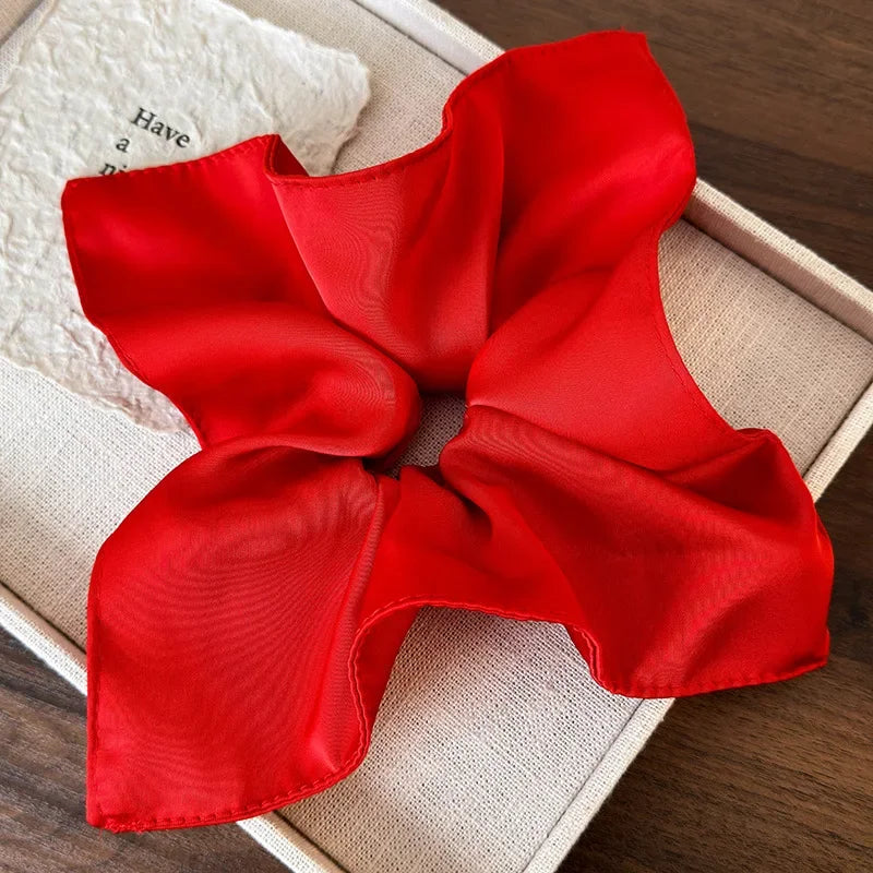Retro Satin Red Color Hair Scrunchies Headband Women Temperament Hair Rope Tie Ponyta alternate view