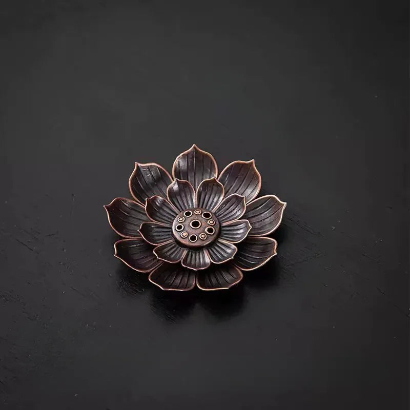Porous Lotus Incense Holder Tray | Zen Metal Sandalwood Incense Burner Plate detail view