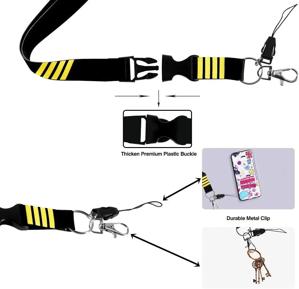 Pilot Lanyard 4 Stripes for Keys | Detachable Safety Buckle Traveler Keychain and Baggag detail view