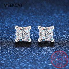1ct D Color Moissanite Square Stud Earrings For Women Luxury Jewelry Original 925 Sterling Diamond W