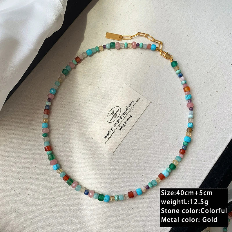 Imitate Colorful Natural Stone Beaded Necklace | Women's Sweet Fashion Jewelry Set wi alternate view