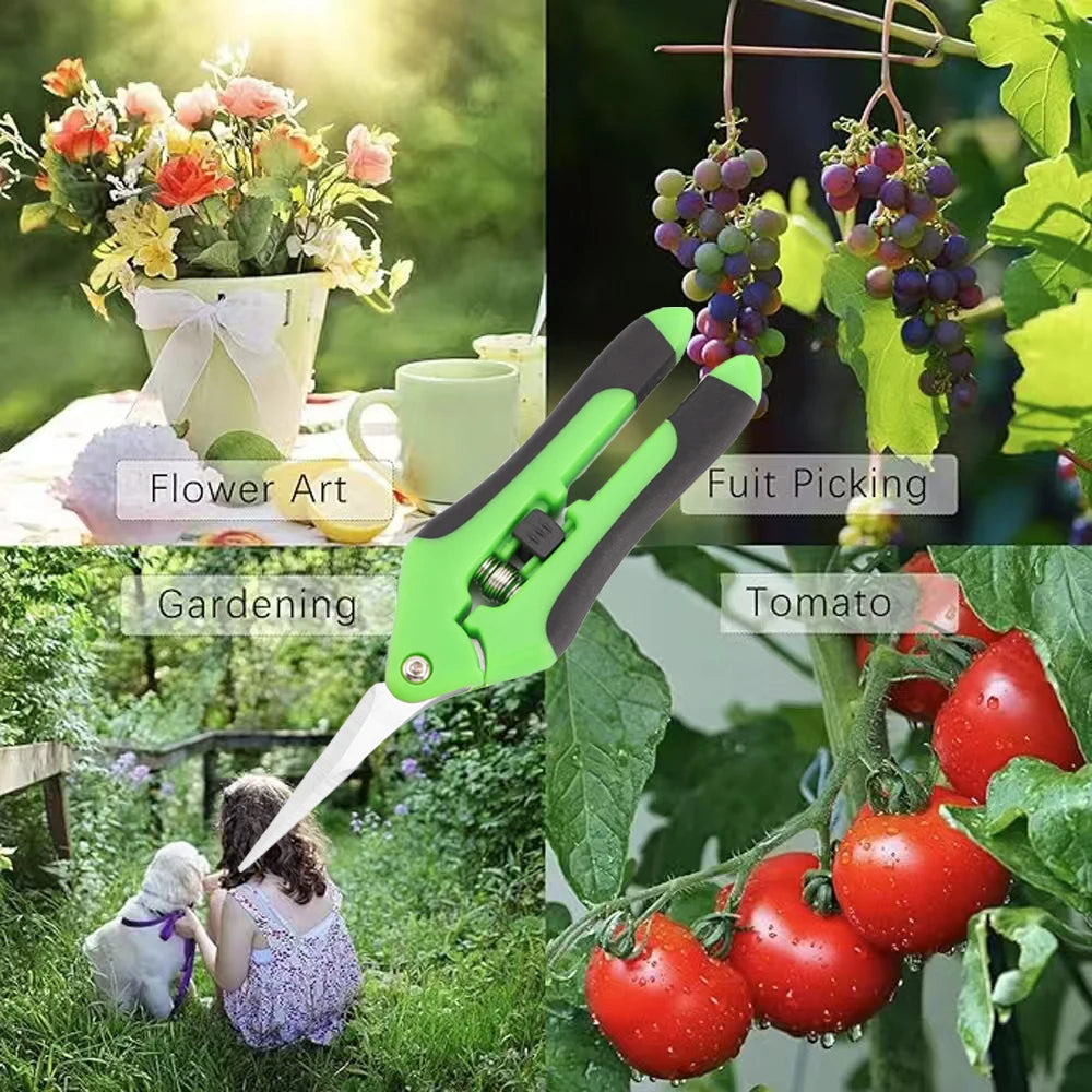 6.5 Inch Gardening Scissors | Spring Loaded Pruners with Stainless Steel Blades close-up view