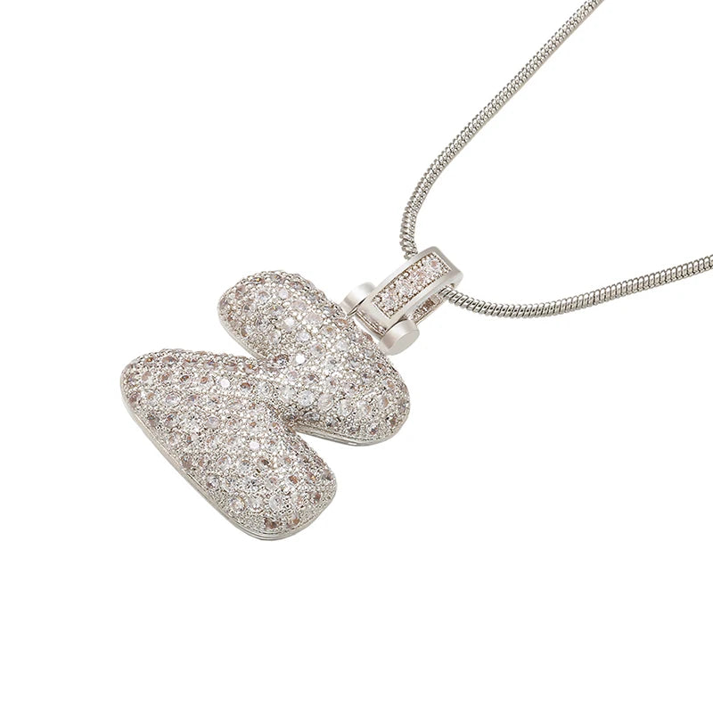 Silver Bubble Initial Letter Necklace | Customizable 26 Letters Pendant Jewelry for additional angle