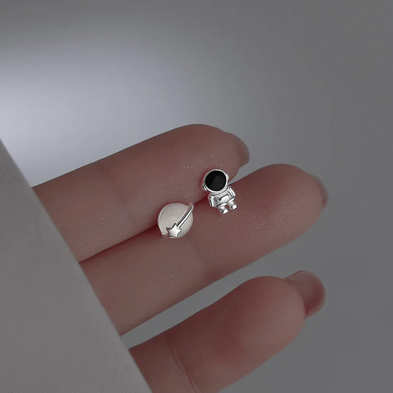 Simple Fashion Zircon Star Moon Mini Earrings for Women Cute Korean Planet Asymmetric Ea detail view