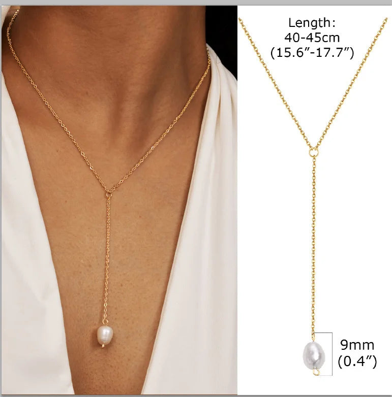 Stainless Steel Lariat Necklace Gold Plated, Dainty Long Necklace Laryered Necklaces F close-up view