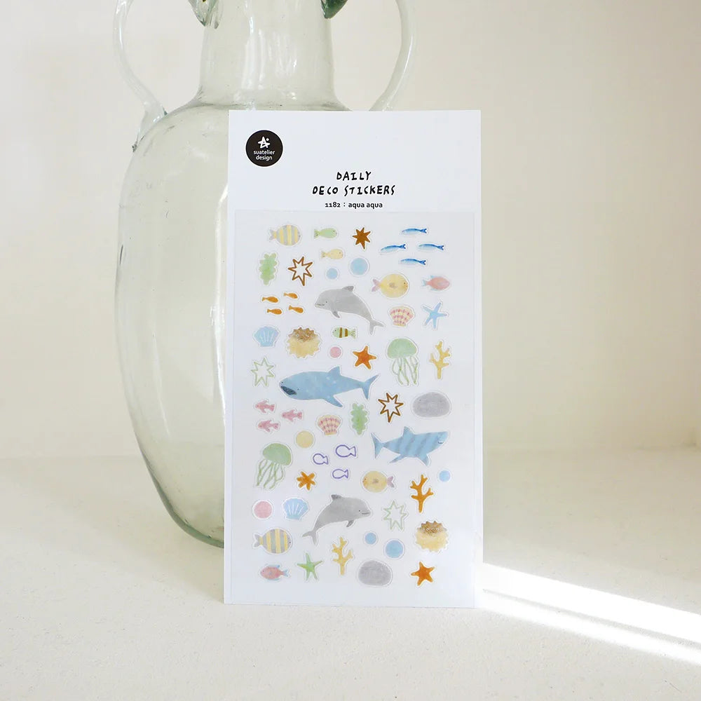 Korean Import Suatelier Sea World Fish Sticker Scrapbook Decor PVC Stationery DIY Stickers School Of