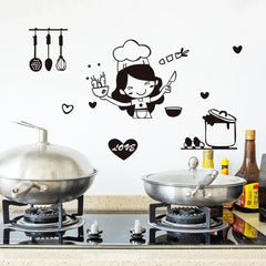 Happy Girl Chef Loves Cooking Wall Sticker | Kitchen and Dining Room Decor detail view