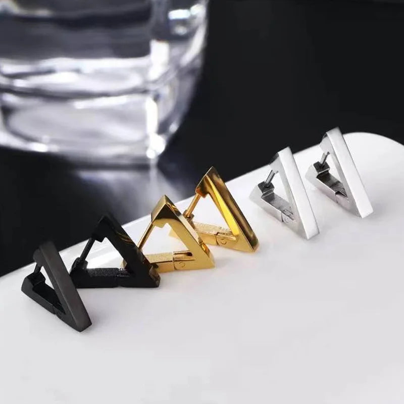 1 Pair Stainless Steel Geometric Triangle Unisex Punk Rock Earrings Women Men Piercing P detail view