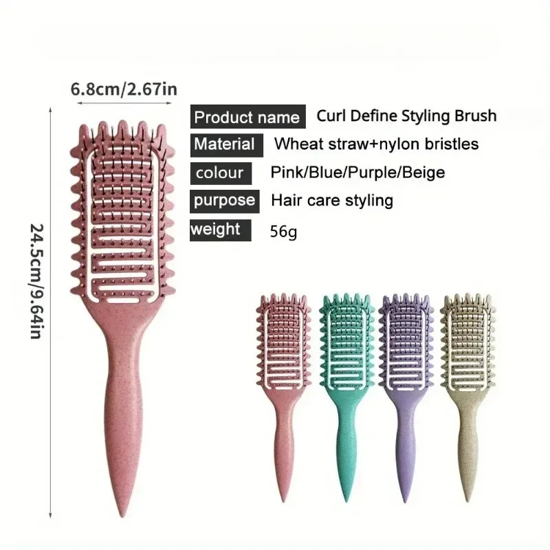 Curl Define Styling Brush Hollow Out Detangling Comb For Wet Dry Curly Hair Shaping Ba close-up view