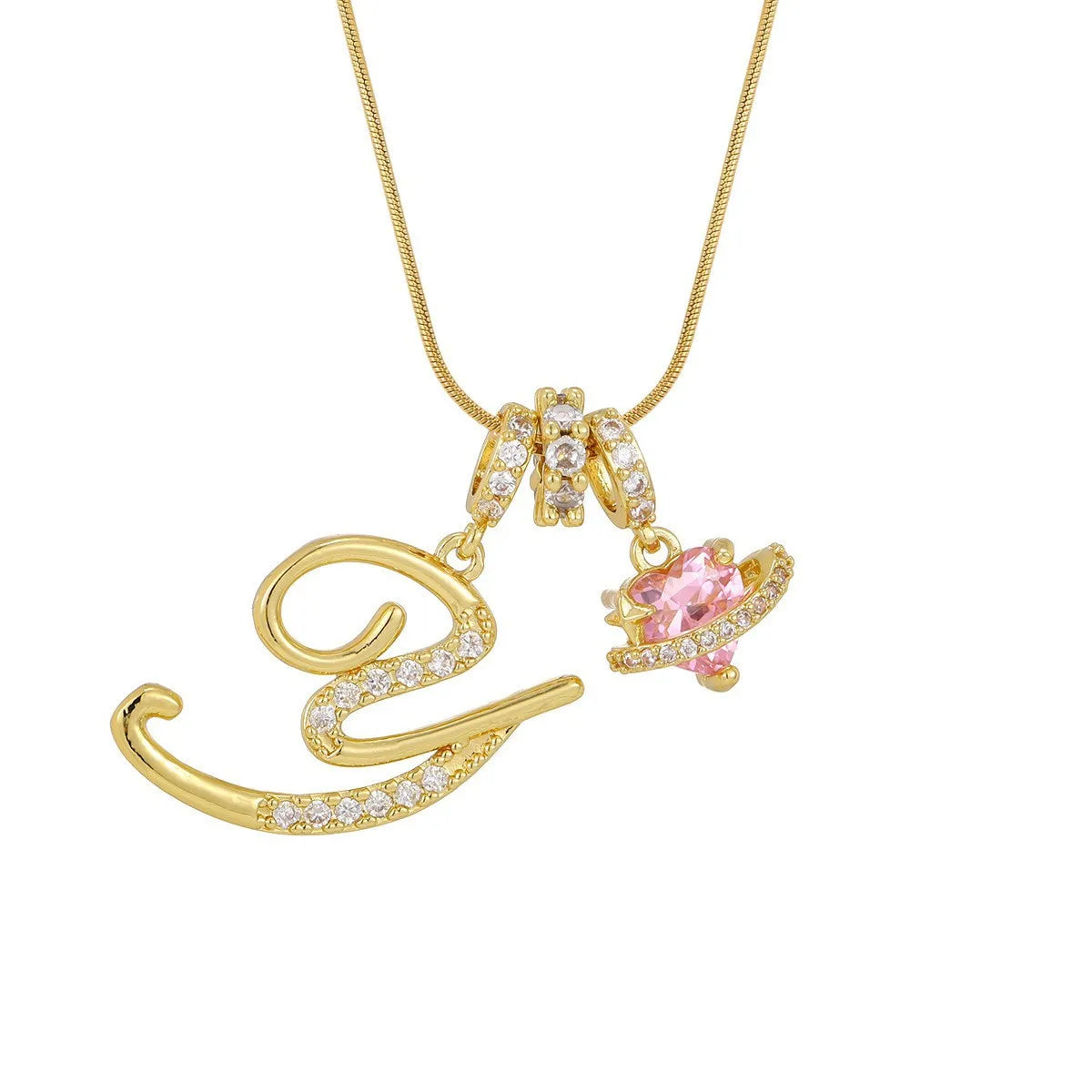 Fashion Letter Necklace for Women Pink Zircon Heart-shaped Pendant Suitable for Girls to detail view