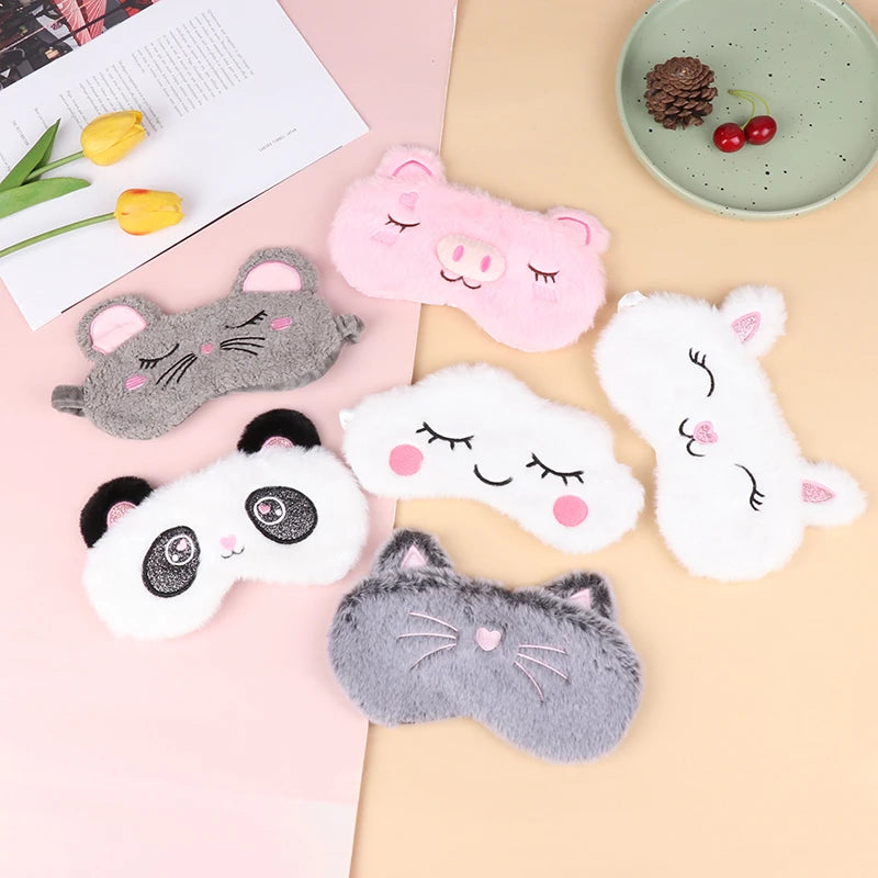 Plush Cute Grey Cat Sleep Mask | Light Blocking Eye Shade for Travel and Home