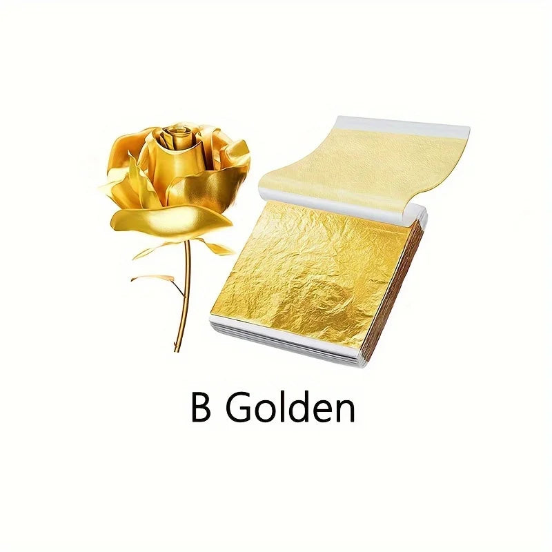 100pcs Imitation Golden Silvery Foil Paper Leaf Sheet Gilding DIY Art Craft Paper DIY close-up view
