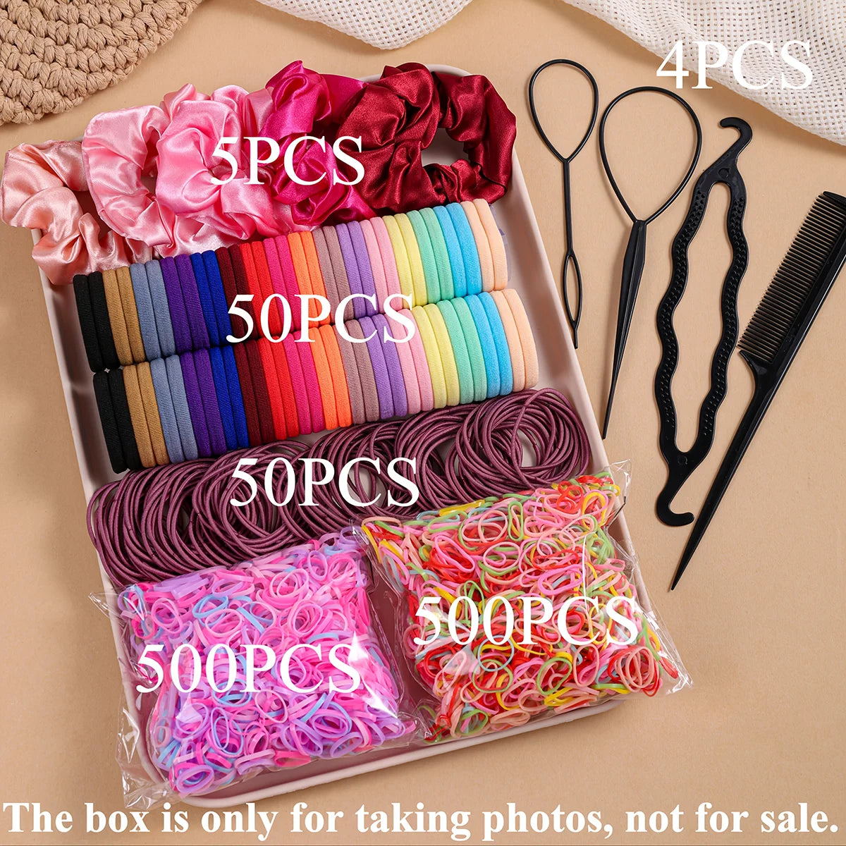Women Dark Hair Set Elastic Seamless Ponytail Scrunchies Small Rubber Bands Hair Ties alternate view
