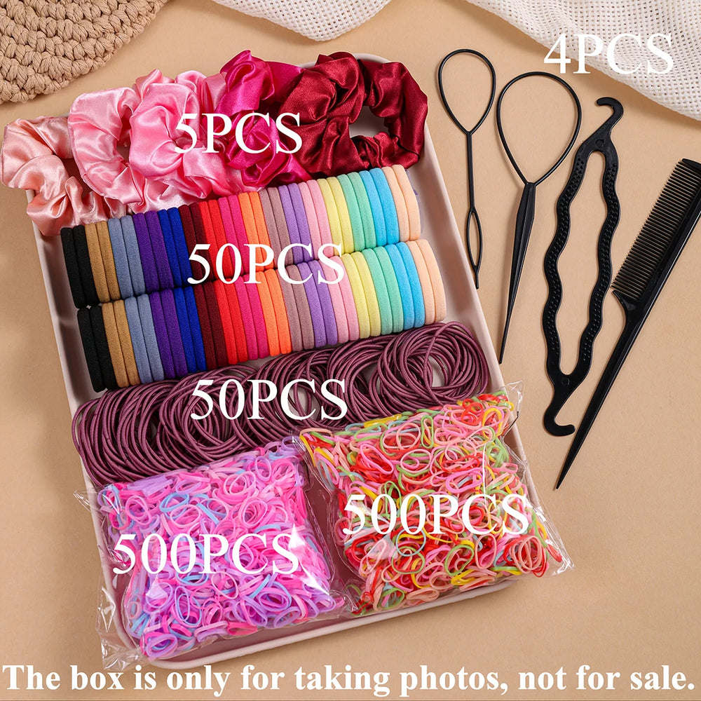Women Dark Hair Set Elastic Seamless Ponytail Scrunchies Small Rubber Bands Hair Ties alternate view