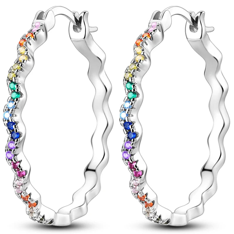 Hot Classic Original 925 Sterling Silver Earrings Colorful Circle Hoop Earrings For W lifestyle view