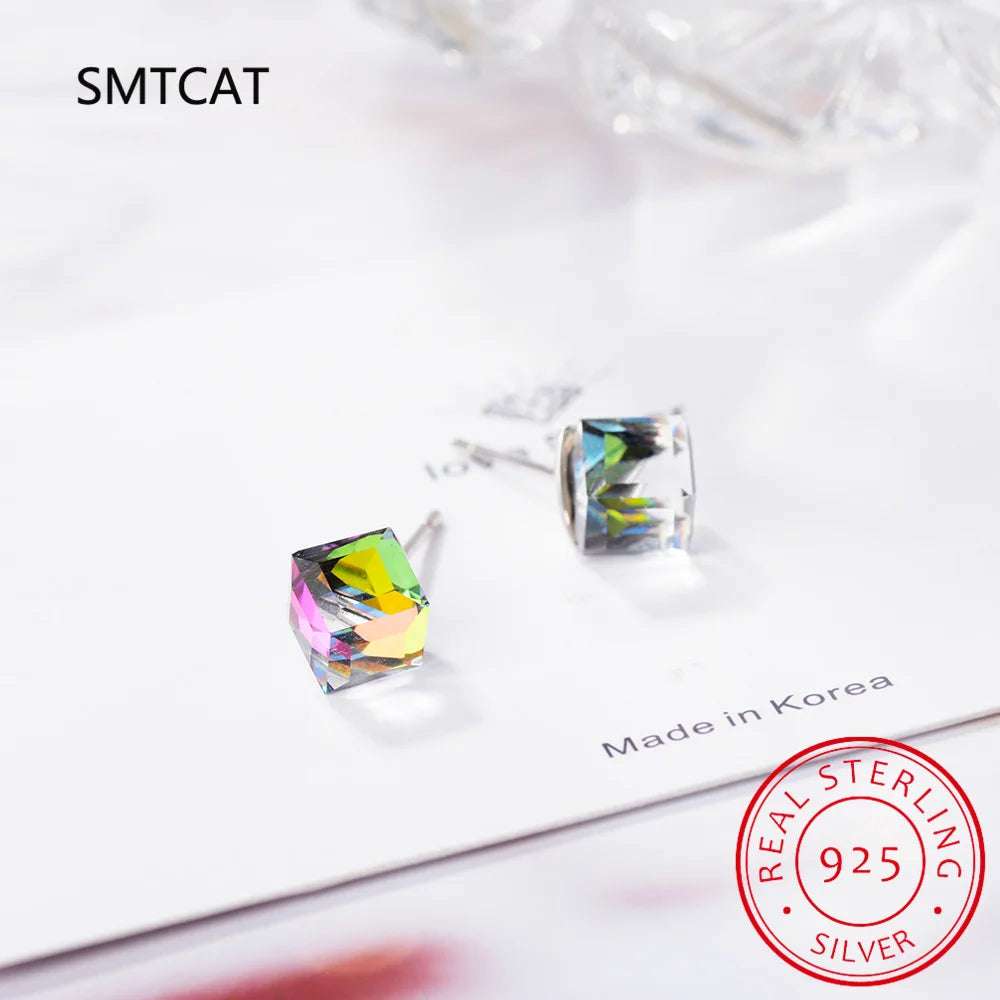 Cube 1.2ct Natural Sky Blue Topaz 925 Sterling Silver Geometric Stud Earrings for Women detail view