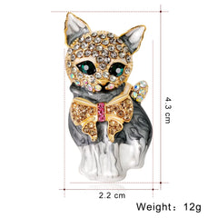 Cute Luxury Enamel Cat Brooches for Women Fashion Rhinestone Elegant Kitty Brooch Pin Crystal Animal Pins Jewelry Accessories