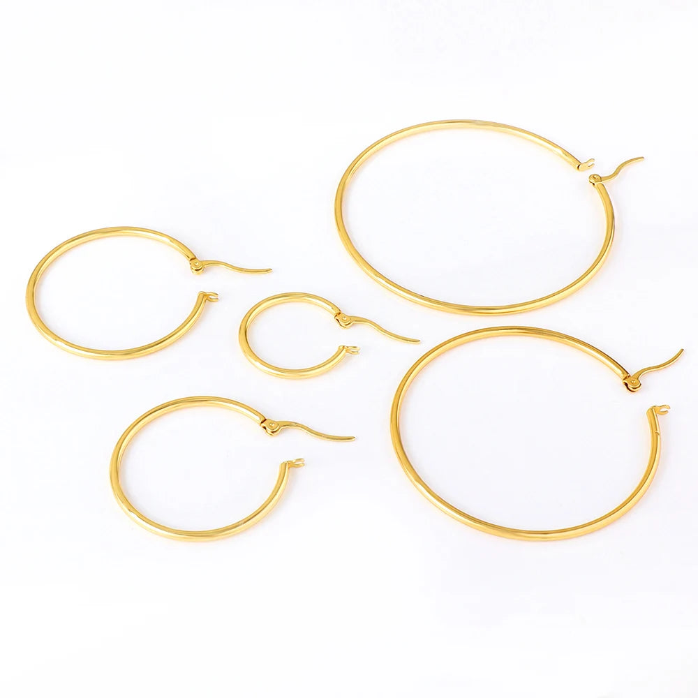 LUXUSTEEL Golden Stainless Steel Hoop Earrings | Big and Small Circle Ear Jewelry f additional angle