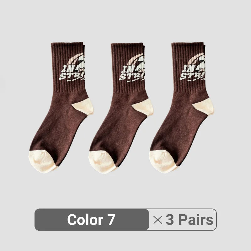 1/3/5/8 Pairs Retro American Men's Mid-rise Socks Women Ins-style Casual Sports Bas additional angle