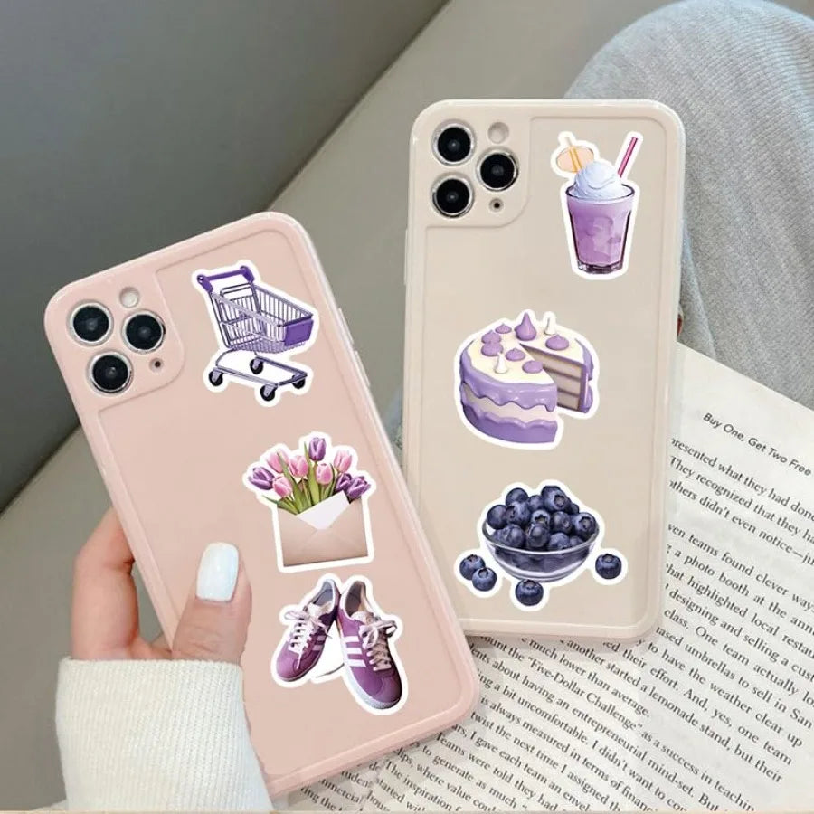 56pcs Purple Aesthetic Stickers for Waterproof Vinyl Decals | Cute Laptop, Water Bott lifestyle view