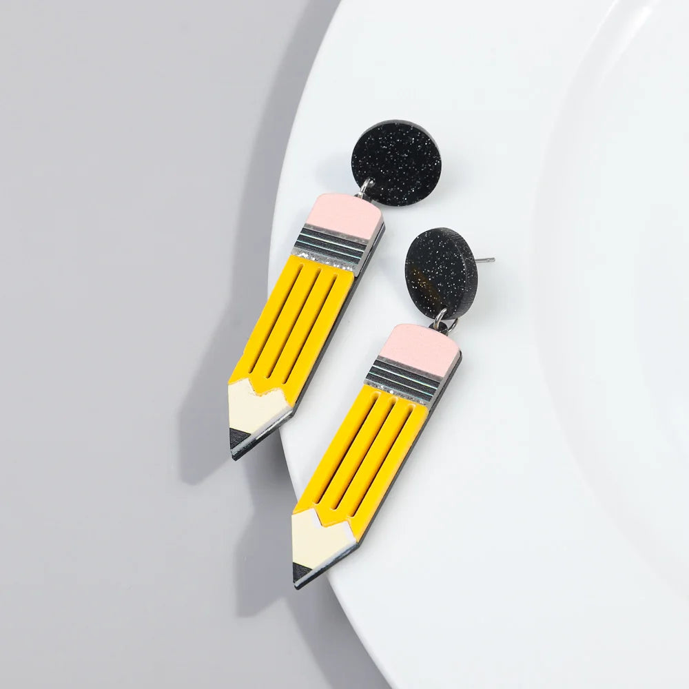 Acrylic School Drop Earrings | Teacher's Day Jewelry Gift Set detail view