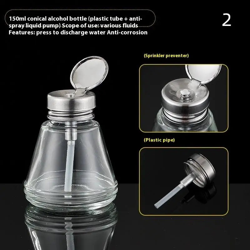 Nail Storage Refillable Glass Bottles Empty Liquid Press Pump Dispenser Nail Art Polis close-up view