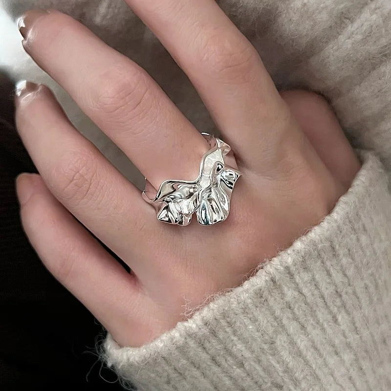 925er Sterling Silber Mattierter Geometrie-Ring | Texturierter breiter Bandring für Frauen