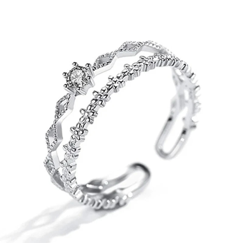 VENTFILLE 925 Sterling Silver Flower Lace Ring Korean Fashion Opening Inlaid CZ Adjus lifestyle view