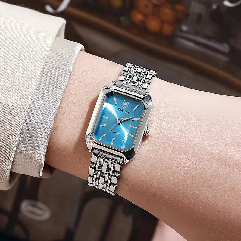 Women's Quartz Watch Rectangle Dial | Fashion Casual Steel Strap Watch detail view