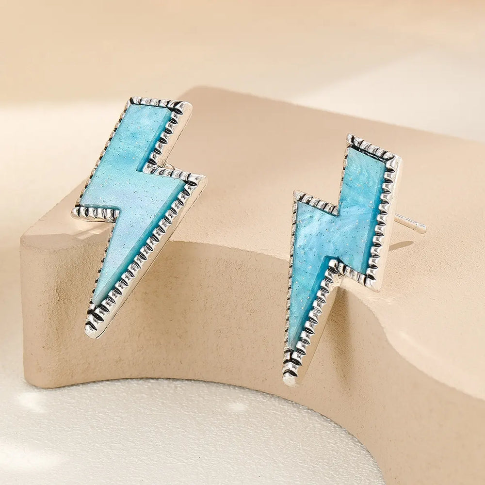 Fashionable women's two-color Lightning Earrings With Shiny Mirror Neon Acrylic Bea additional angle