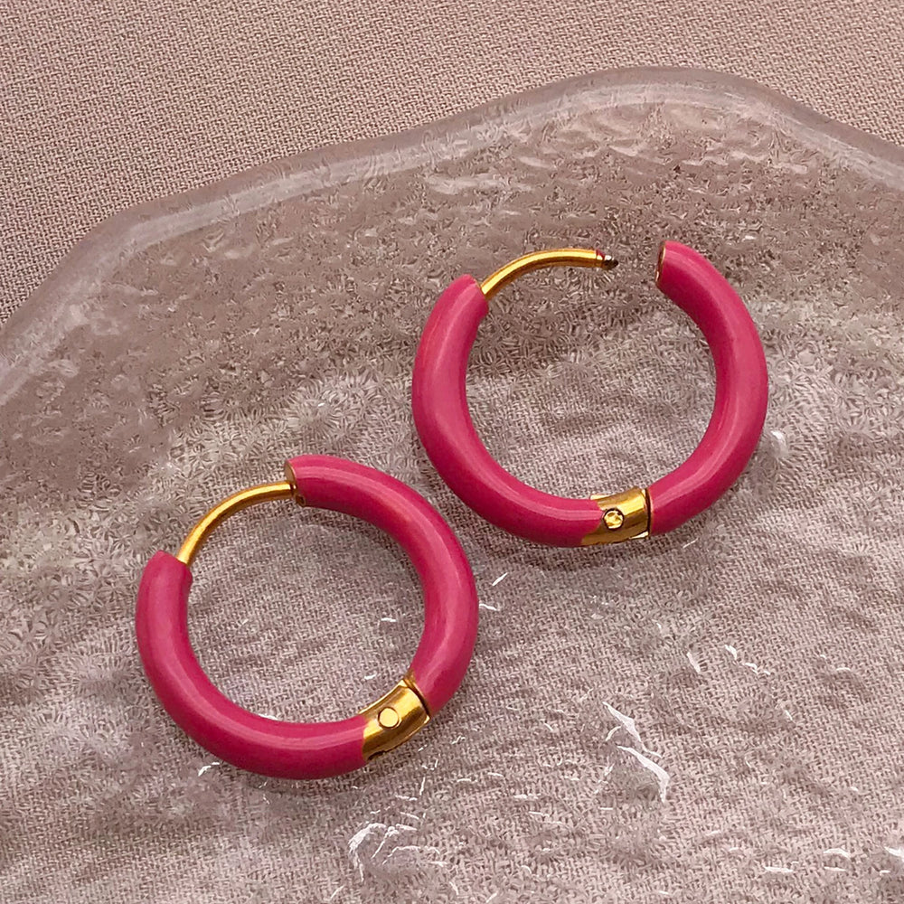 2pcs Candy Color Enamel Hoop Earrings | Sweet Summer Stainless Steel Jewelry additional angle