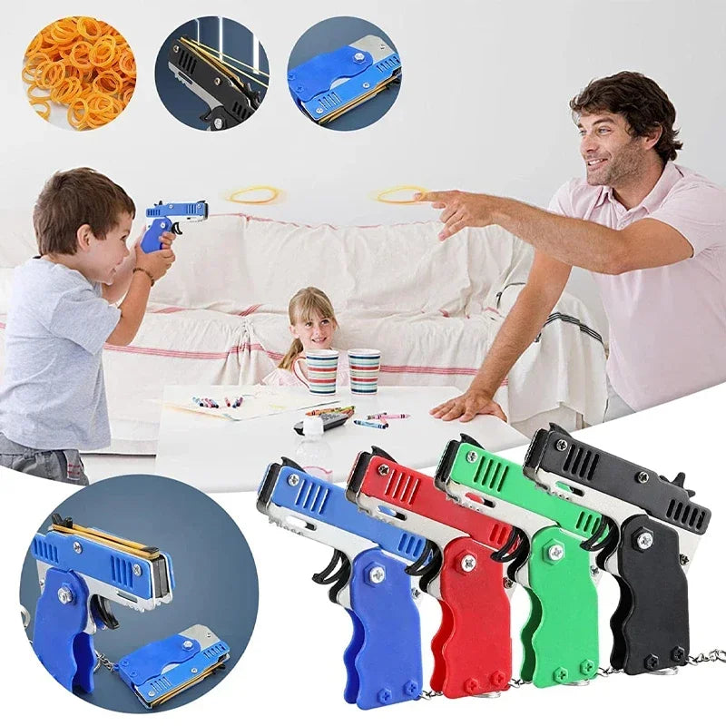 1PCS Keychain Gun 60 Rubber Bands Rubber Band Gun Shooting Pistol Alloy Kid Outdoor Party Metal Gun