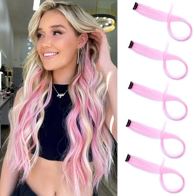 22 Inch Ombre Rainbow Clip In Hair Extensions | 5 Pcs Heat Resistant Synthetic Hair additional angle
