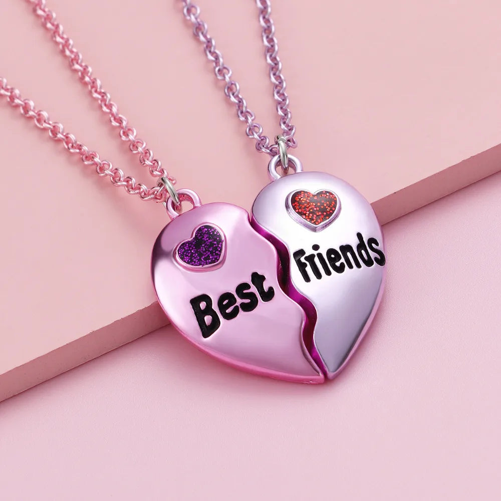A Girl 2Pcs/set Multicolour Heart-shaped Stitching Best Friend Bestie Necklace BFF Fri close-up view