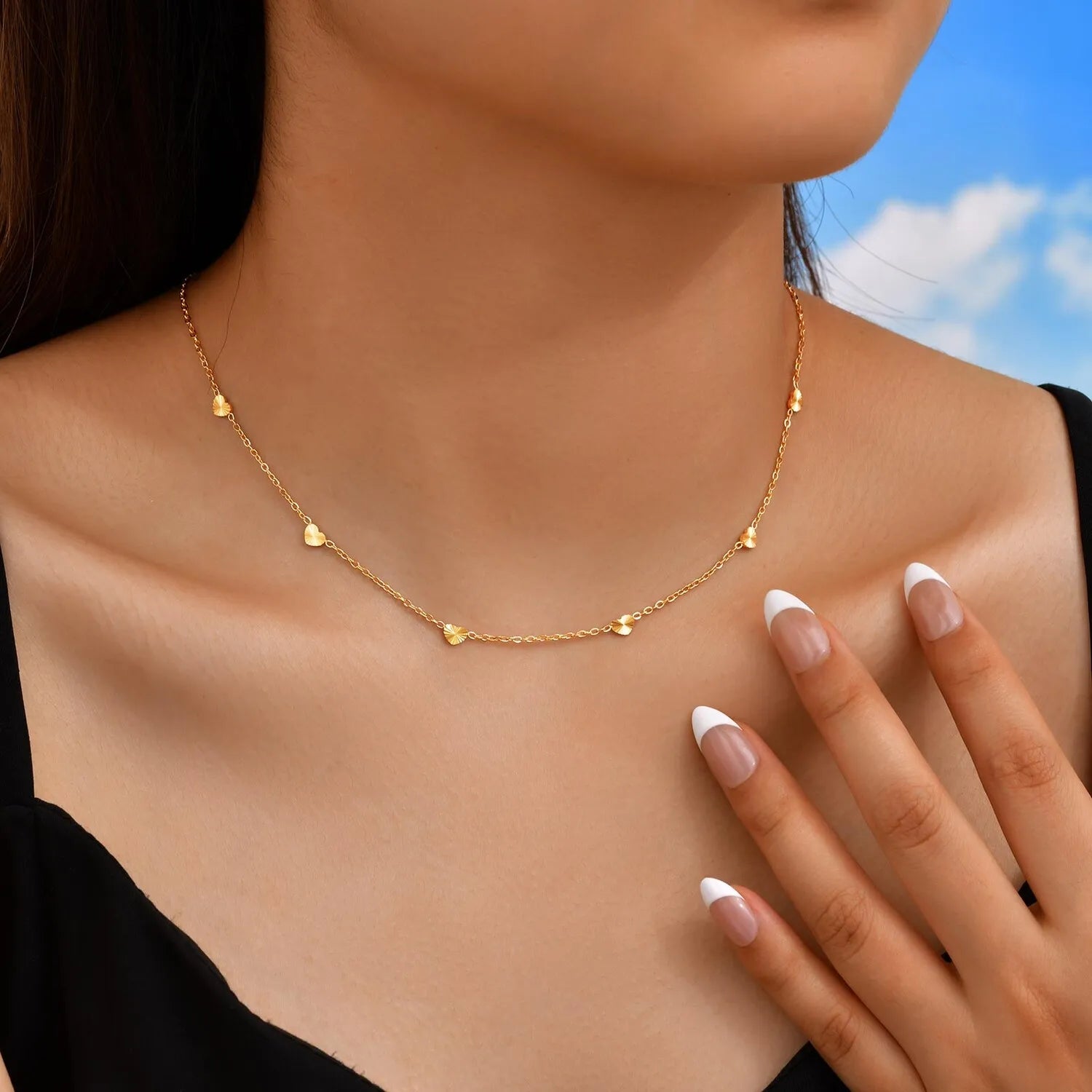 Layered Heart Pendant Necklace | Stainless Steel Minimalist Jewelry for Women lifestyle view