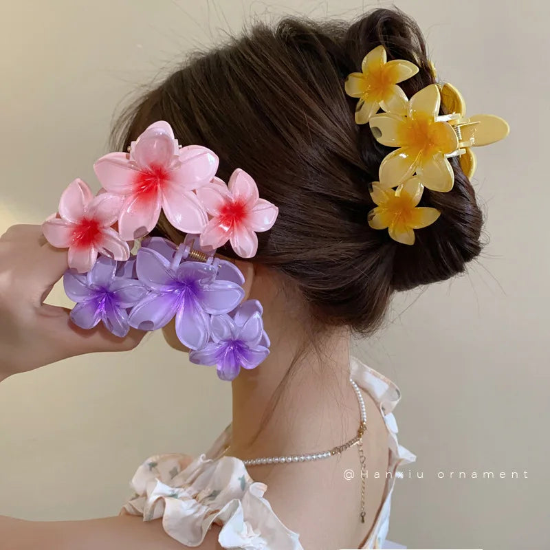 1/2pcs Fashion Gradient Egg Flower Hair Claws Clip For Women Sweet Acrylic Girls Hairpins Headwear H