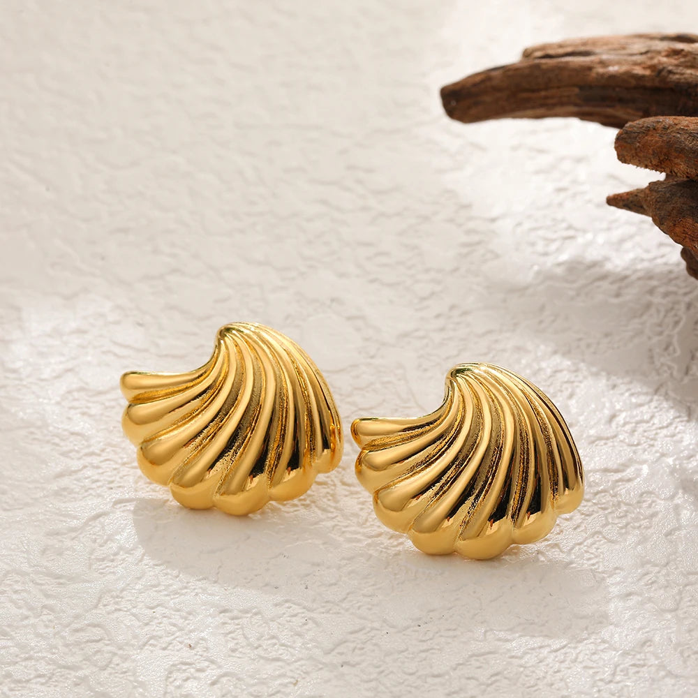 Vintage Gold Snail Shell Drop Earrings | CZ Zircon Beach Jewelry for Women detail view