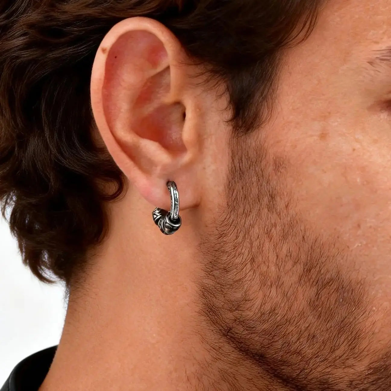 Vintage Totem Vine Pattern Hoop Earrings for Men, Hypoallergenic Metal Huggies Earrings, detail view