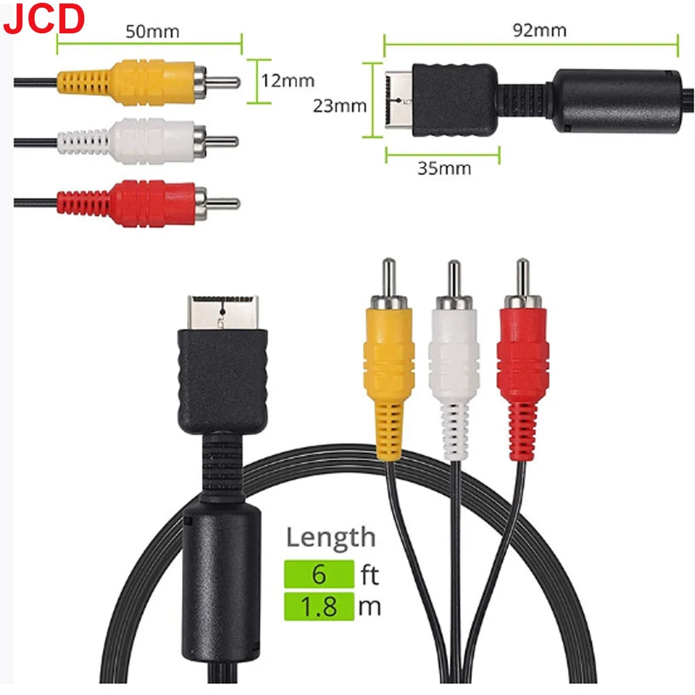 JCD 1pc For PS1 PS2 PS3 1.8M AV Cable Splitter RCA Audio Video Extend Cord to Monitor alternate view