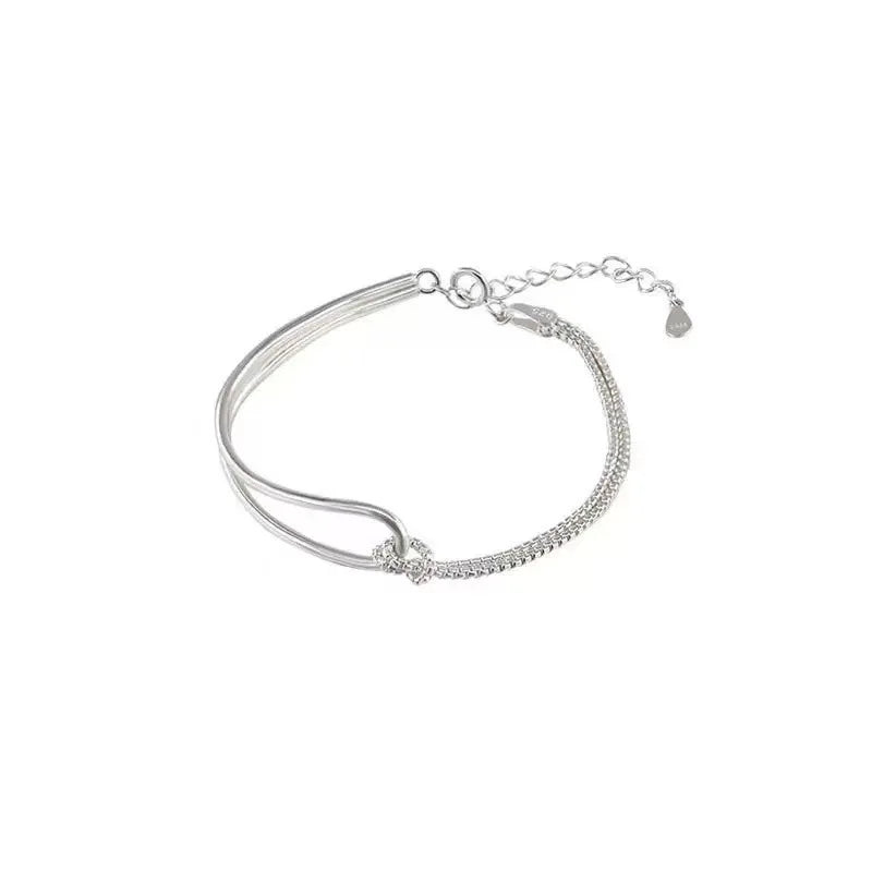 925 Sterling Silver Bracelet | Light Luxury Minimalist Half-Bangle Half-Chain Jewelry lifestyle view