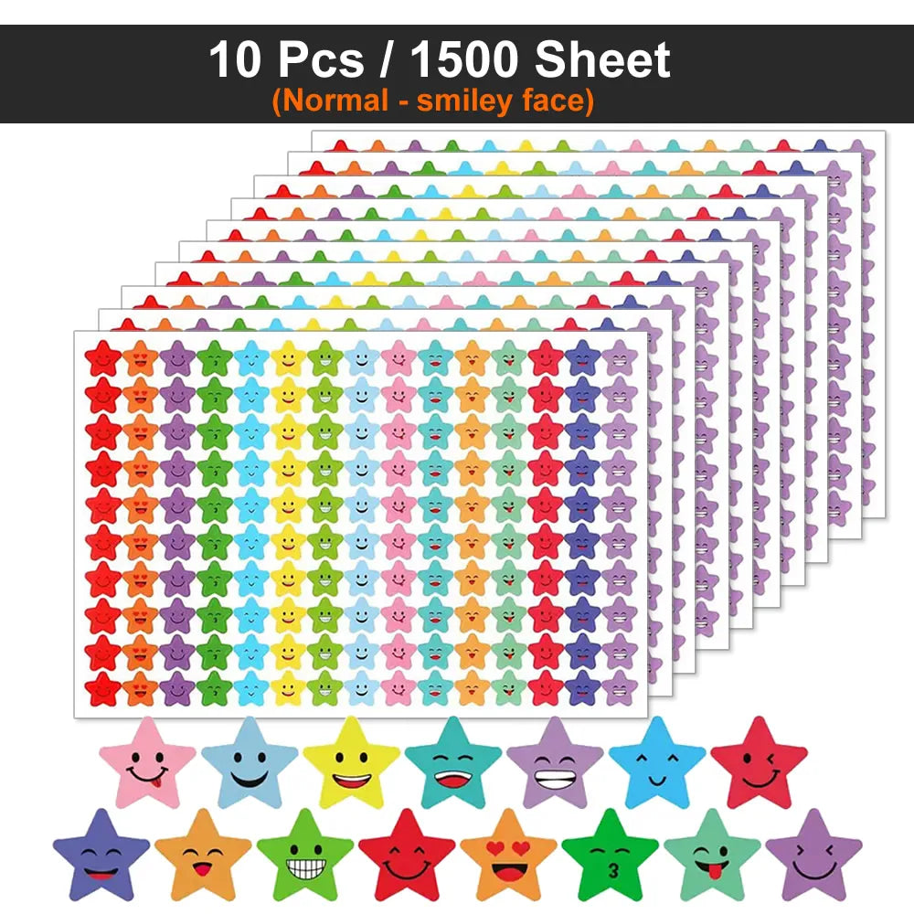 Happy Face Stars Reward Sticker Pack | 450-3000 Sheets for DIY Decor detail view