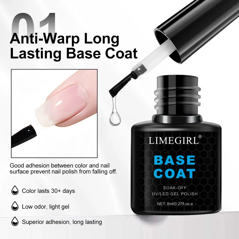 LIMEGIRL 8ml Soak Off Matte Top Base Coat for Nails UV Gel Polish Semi Permanent Functio detail view