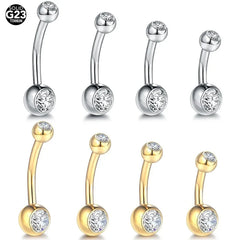 1Pcs G23 Titanium 14G Gold Color Belly Button Rings, Navel Nombril Piercing CZ Gem 6/8/10/12mm Bar B