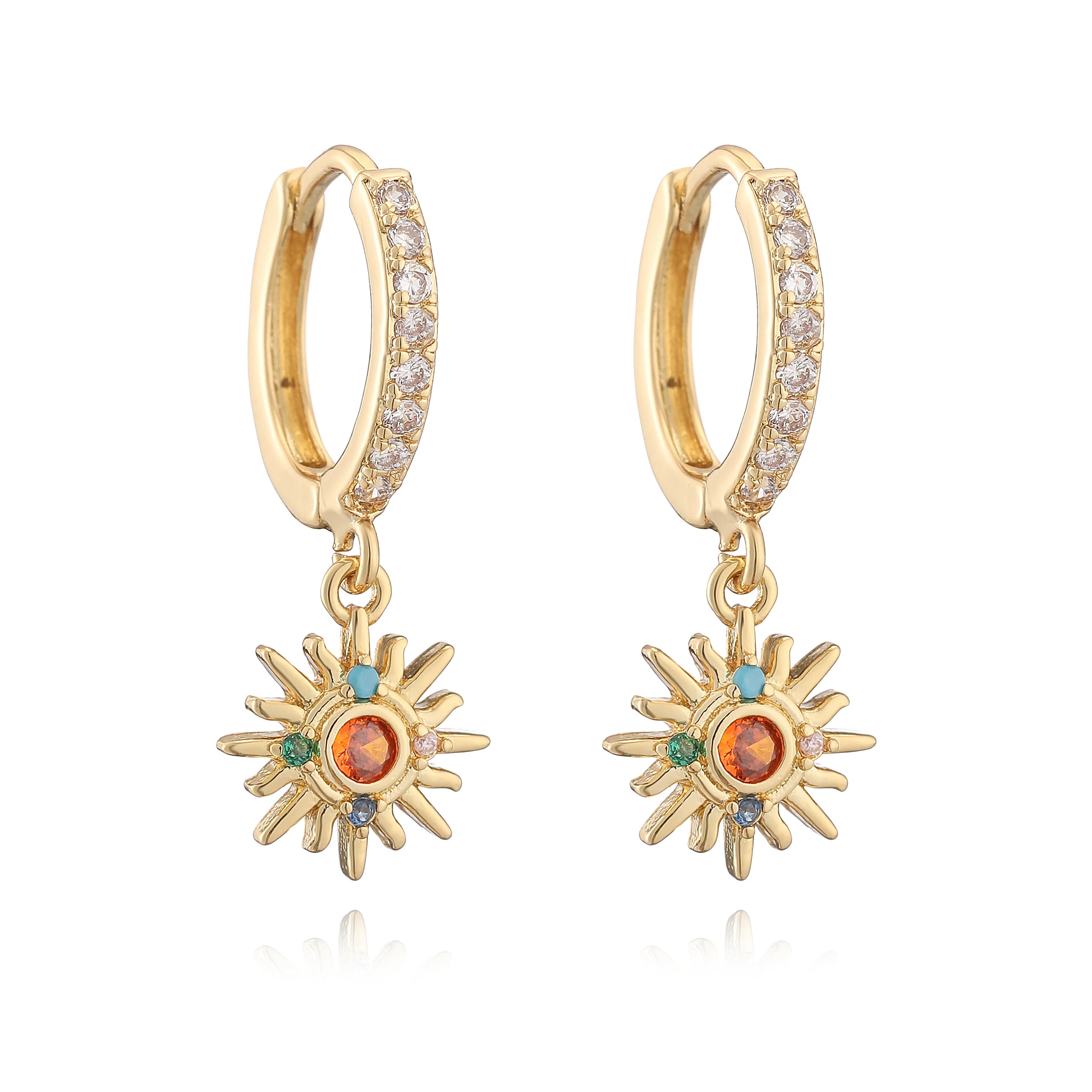 18K Gold Plated Brass Meteorite Sun Star Shaped Small Charm Pendant Earrings Copper Zi close-up view