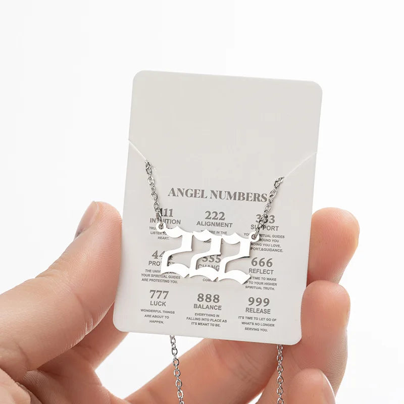 Stainless Steel Angel Number Lucky Numbers Necklaces 111 222 333 444 555 777 888 999 6 close-up view