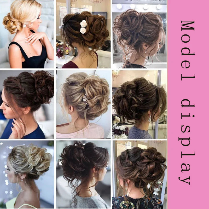 Synthetic Messy Hair Bun Chignon Scrunchies Fake Hair Band Braid Elastic Hairpiece Tai close-up view