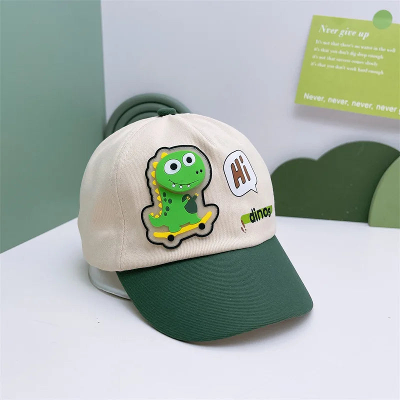 Children's Cartoon Dinosaur Baseball Cap for Toddlers | Unisex Baby Sun Hat close-up view