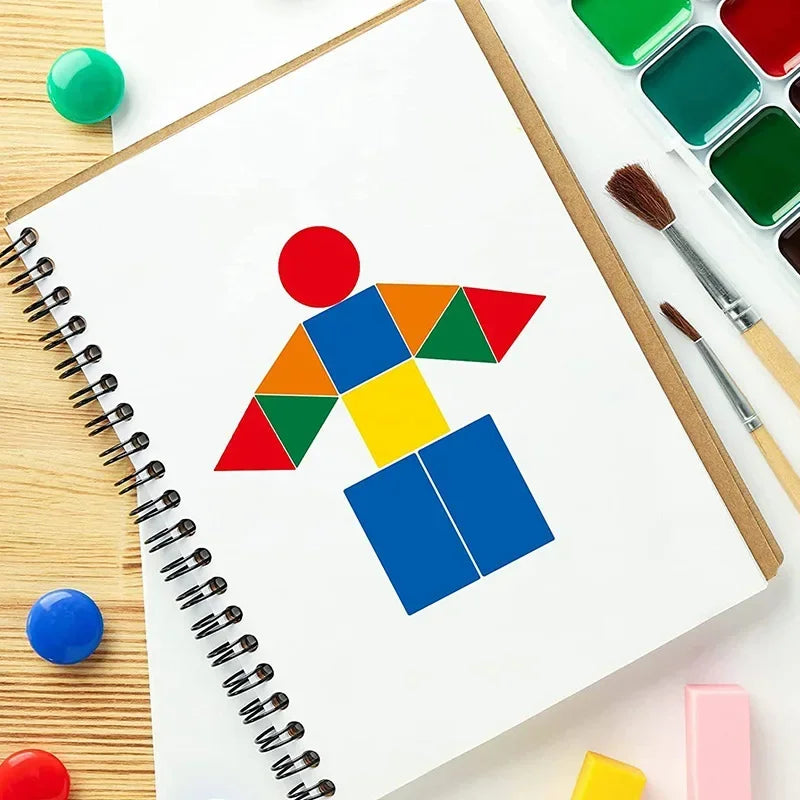 Colored Triangles Rectangular Dot Stickers for Kids | Jigsaw Puzzle Geometry Scrapbook L detail view
